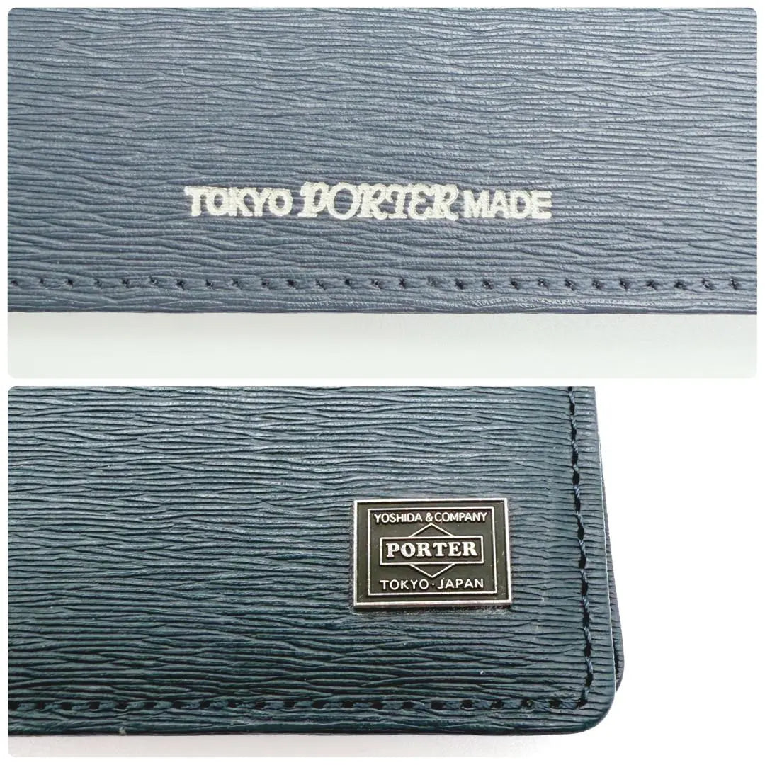 [Good condition] Porter Current Business Card Holder Card Case Navy Leather