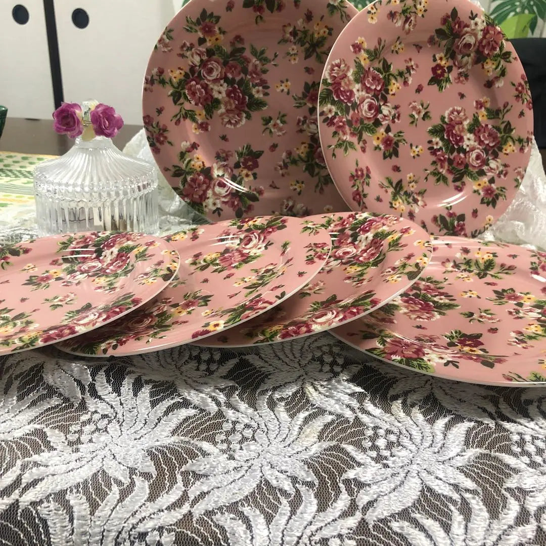 Juego de 6 platos con estampado floral rosa MAMAIKU KO