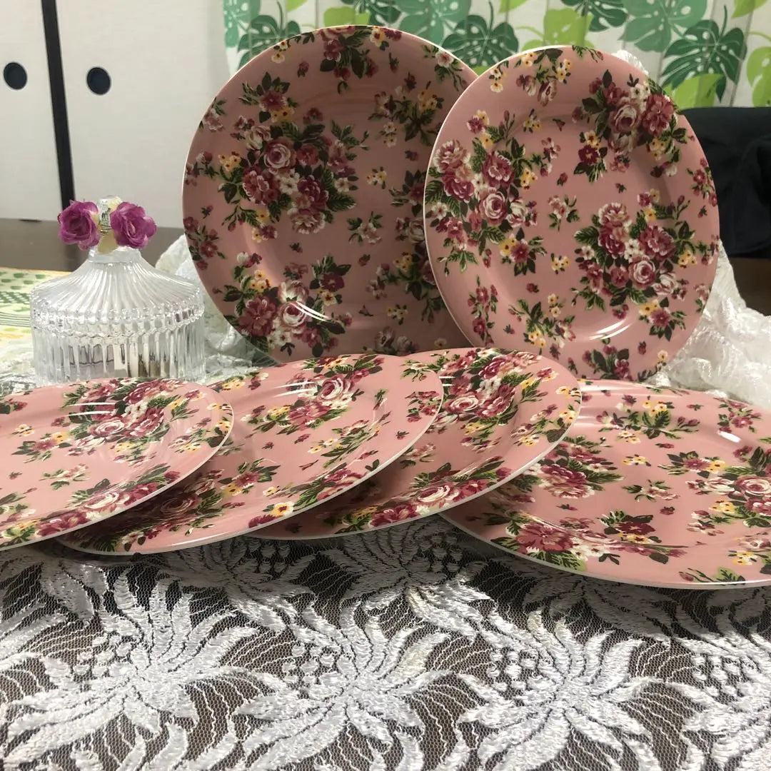 MAMAIKU KO floral pattern pink plate set 6 pieces