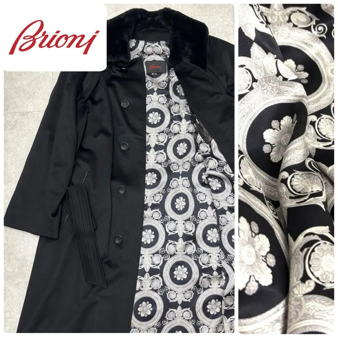 Brioni 100% cashmere long coat black wing