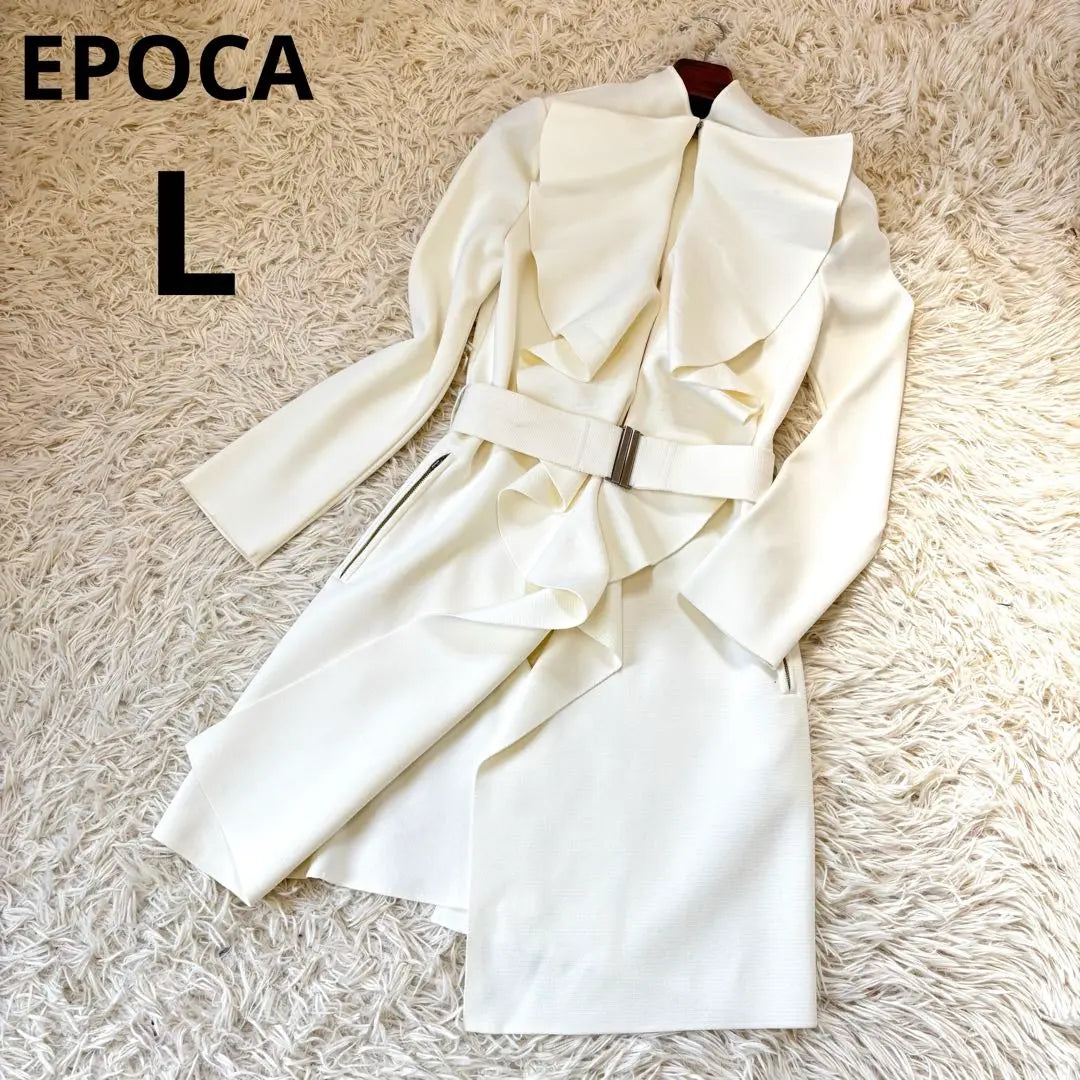 EPOCA Big Color with Belt White Belted Coat Spring Size L