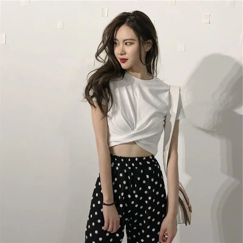 XL Black Navel Out Top Korean Short T-Shirt Simple