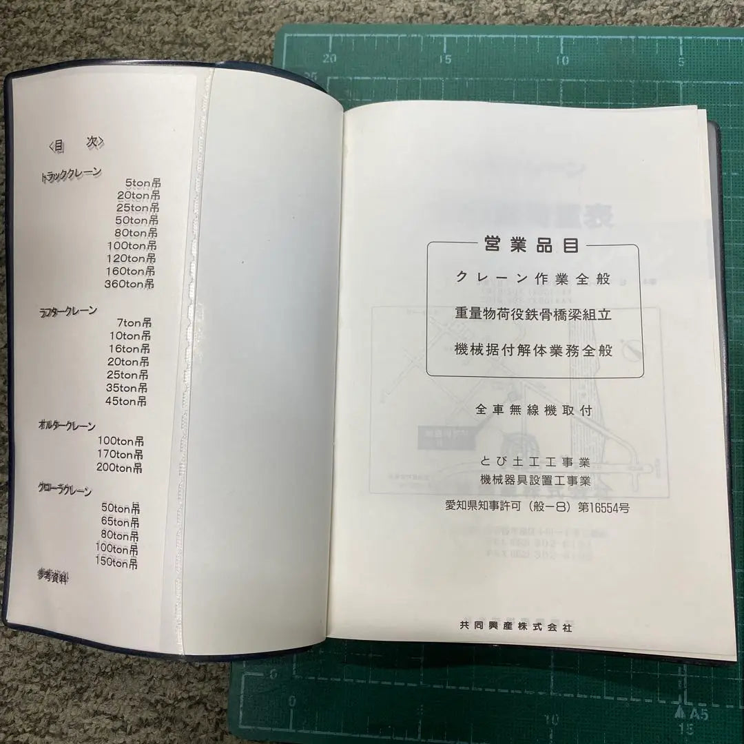 Tabla de carga total nominal de varias grúas Libro de niveles Libro de direcciones 6+1 libro Bloc de notas 1 libro | 各種クレーン定格総荷重表 レベルブック アドレス帳6+1冊 メモ帳1冊