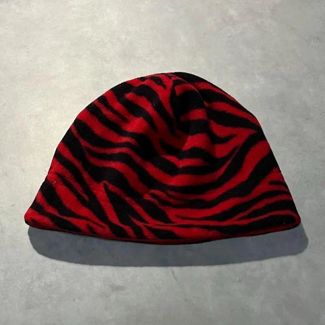 90s 00s fleece zebra animal pattern cap beanie hat y2k