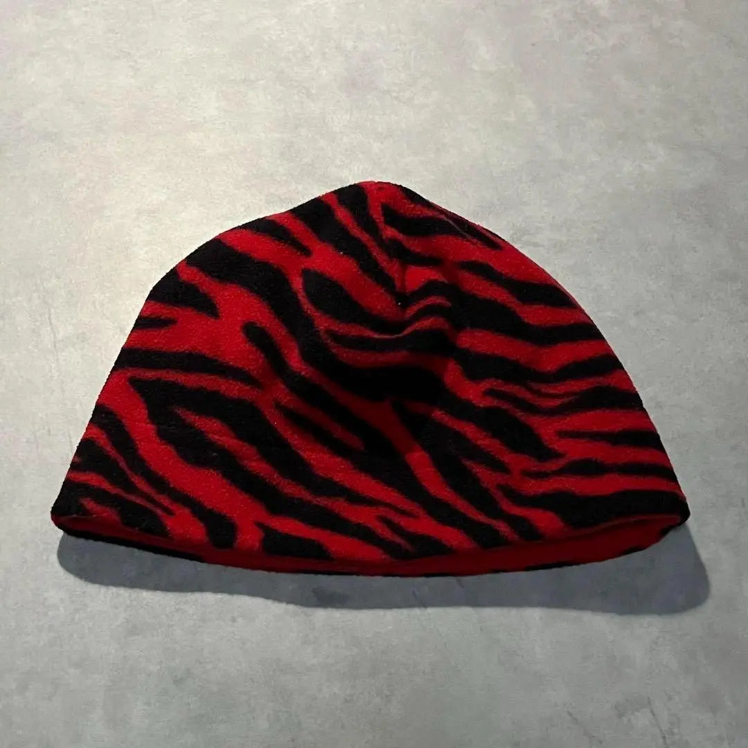 90s 00s fleece zebra animal pattern cap beanie hat y2k