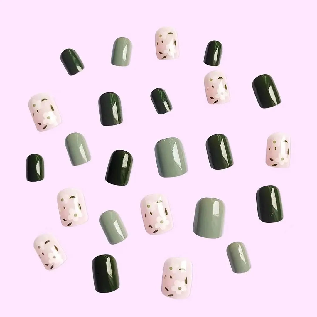 24 piezas de puntas de uñas cortas para otoño/invierno, estilo japonés popular y lindo