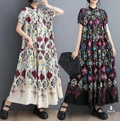 Talla grande Mujer Una pieza Larga Primavera / Verano Otoño Nueva Manga corta | 大きいサイズ レディース ワンピース ロング 春夏 秋 新品 半袖