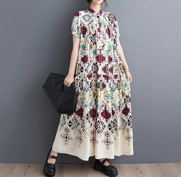 Talla grande Mujer Una pieza Larga Primavera / Verano Otoño Nueva Manga corta | 大きいサイズ レディース ワンピース ロング 春夏 秋 新品 半袖