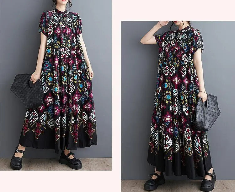 Talla grande Mujer Una pieza Larga Primavera / Verano Otoño Nueva Manga corta | 大きいサイズ レディース ワンピース ロング 春夏 秋 新品 半袖