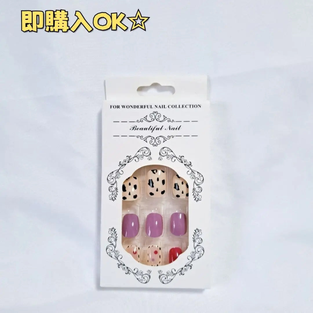 Nail Tip False Nails 24 Pieces Dalmatian Purple Pink