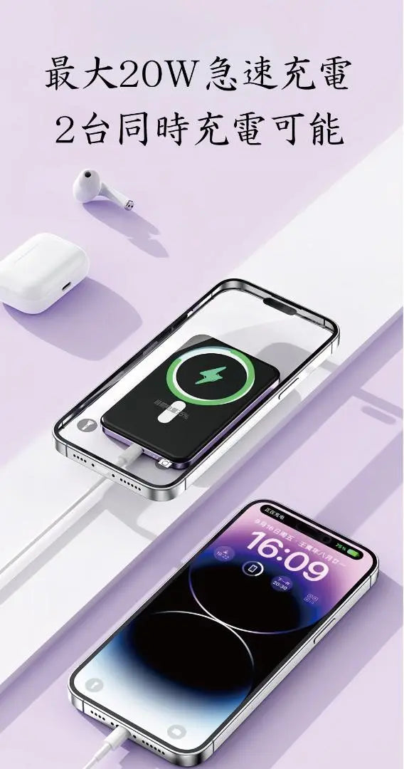 ★Purple★New thin mobile battery 10,000mAh★Wireless charging