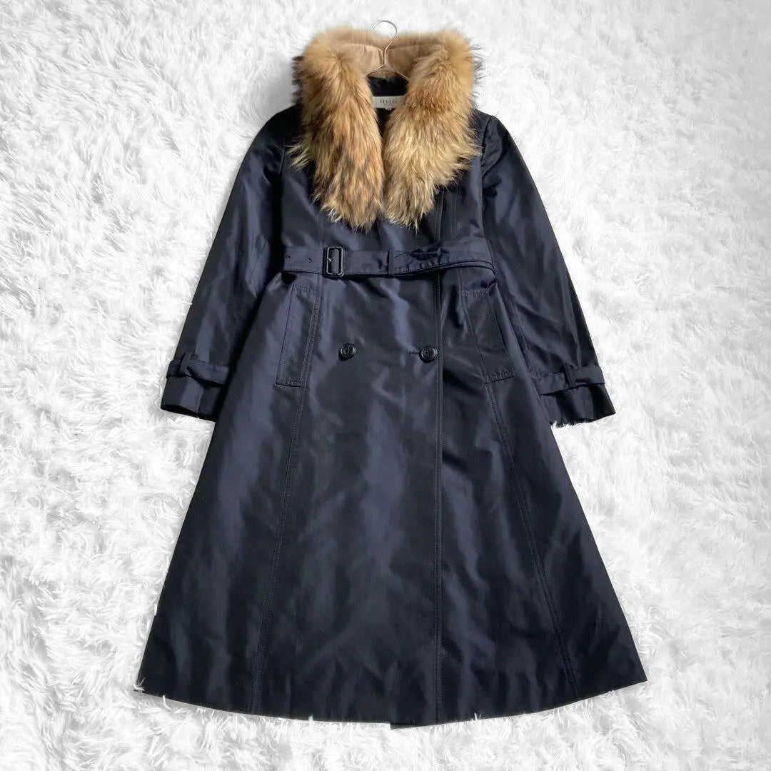 Jiyuku Fur Trench Coat L Dark Navy Liner with Belt