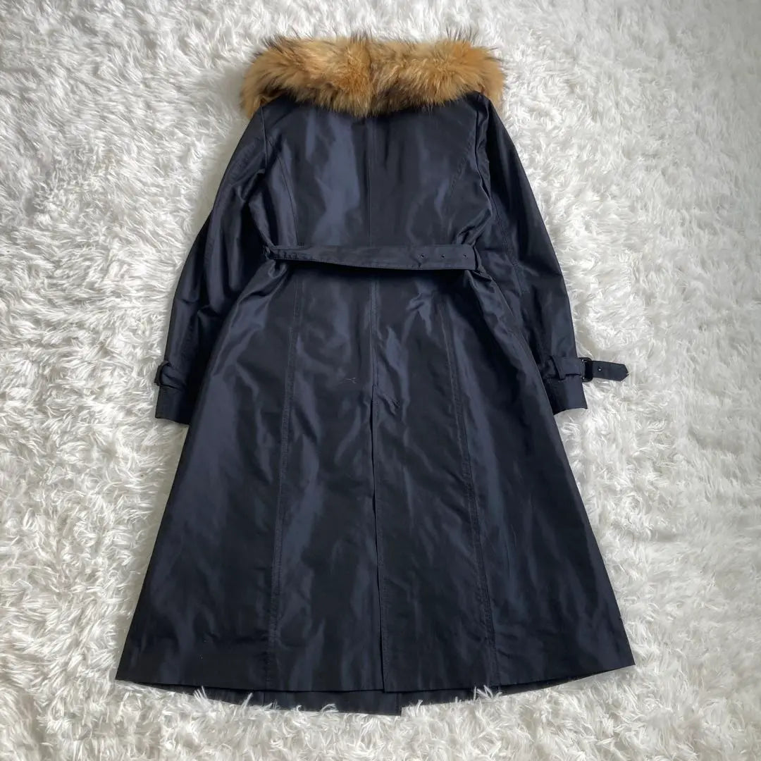 Jiyuku Fur Trench Coat L Dark Navy Liner with Belt