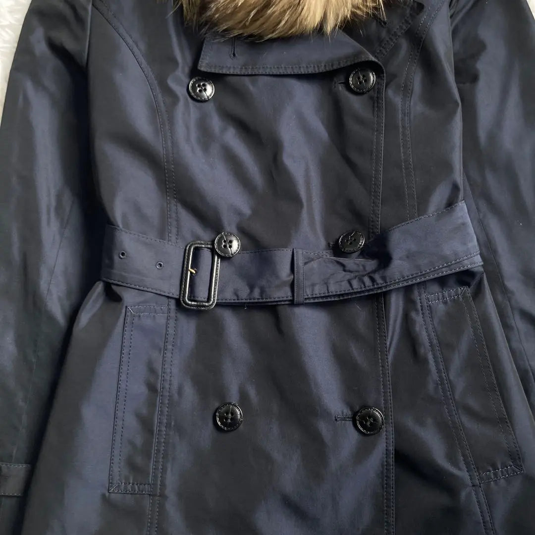 Jiyuku Fur Trench Coat L Dark Navy Liner with Belt