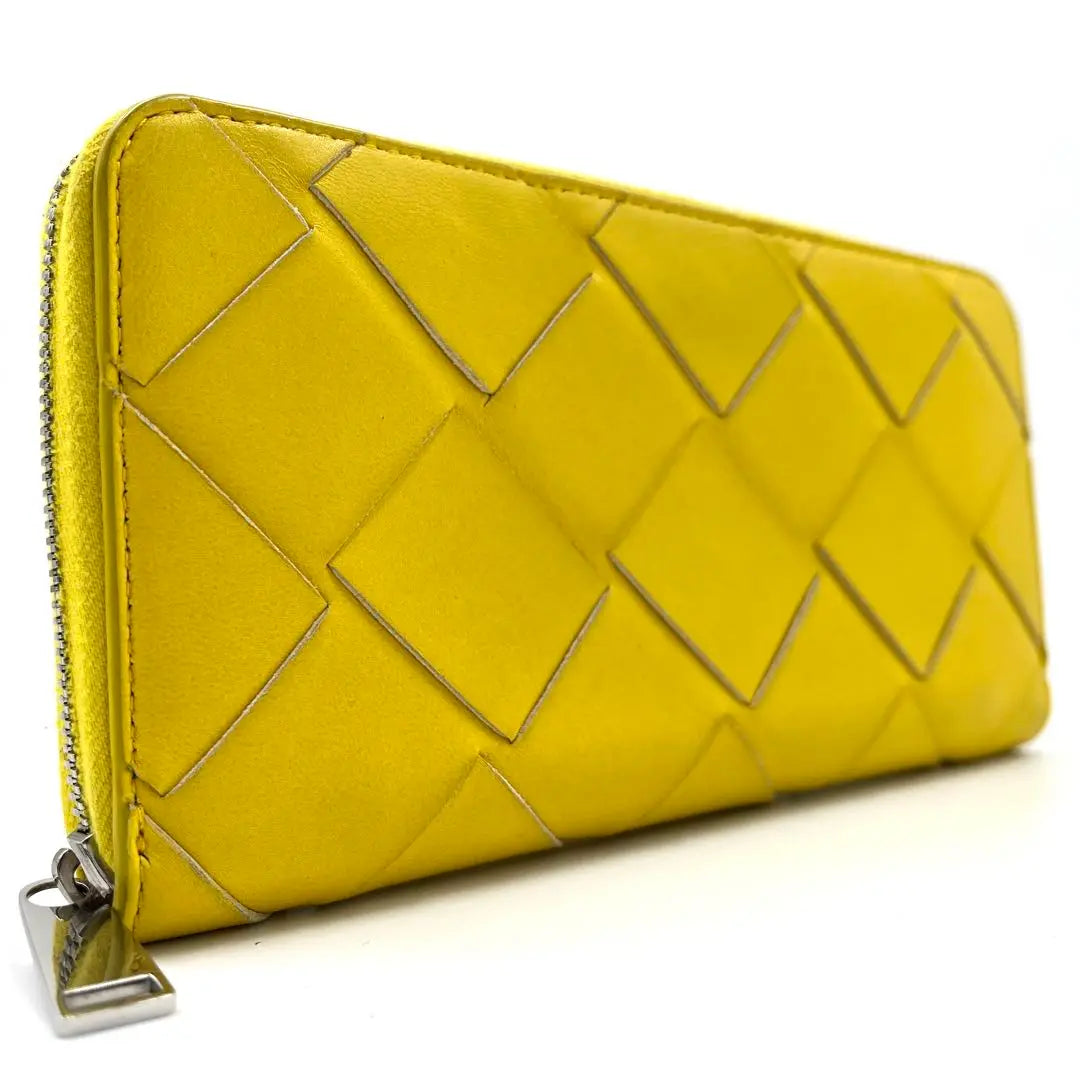 [Good condition] Bottega Veneta Long Wallet Maxi Intre Leather Round Yellow