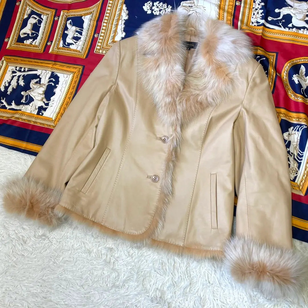 Luxury ✨ Blue Fox Leather Jacket Real Fur Fur Beige