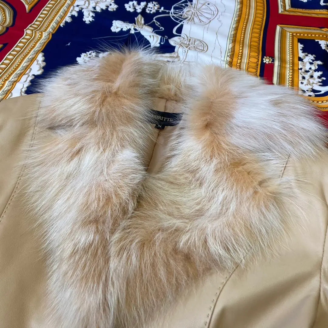 Luxury ✨ Blue Fox Leather Jacket Real Fur Fur Beige