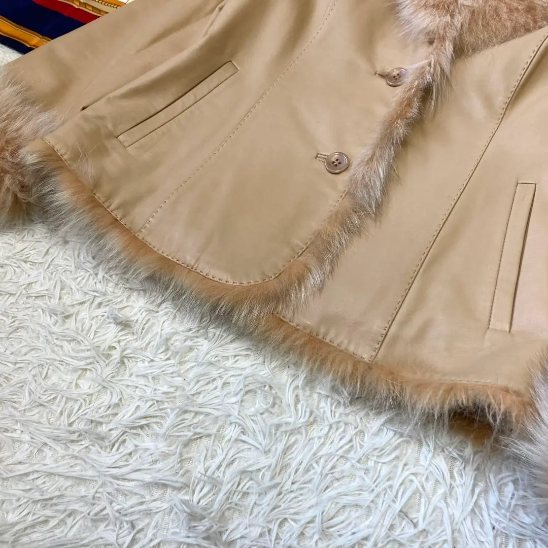 Luxury ✨ Blue Fox Leather Jacket Real Fur Fur Beige