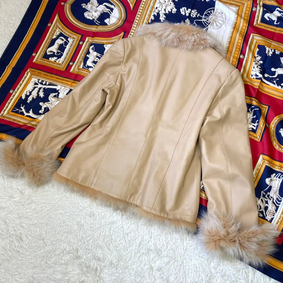 Luxury ✨ Blue Fox Leather Jacket Real Fur Fur Beige