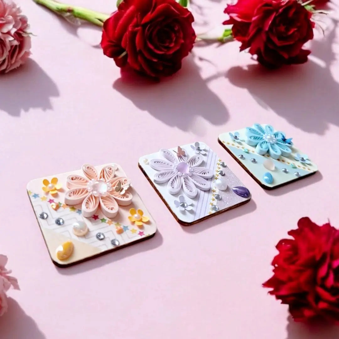 Imán de flores de papel 3 piezas Quilling fuerza magnética excepcional | 紙製フラワーマグネット 3個セット クイリング 磁力抜群