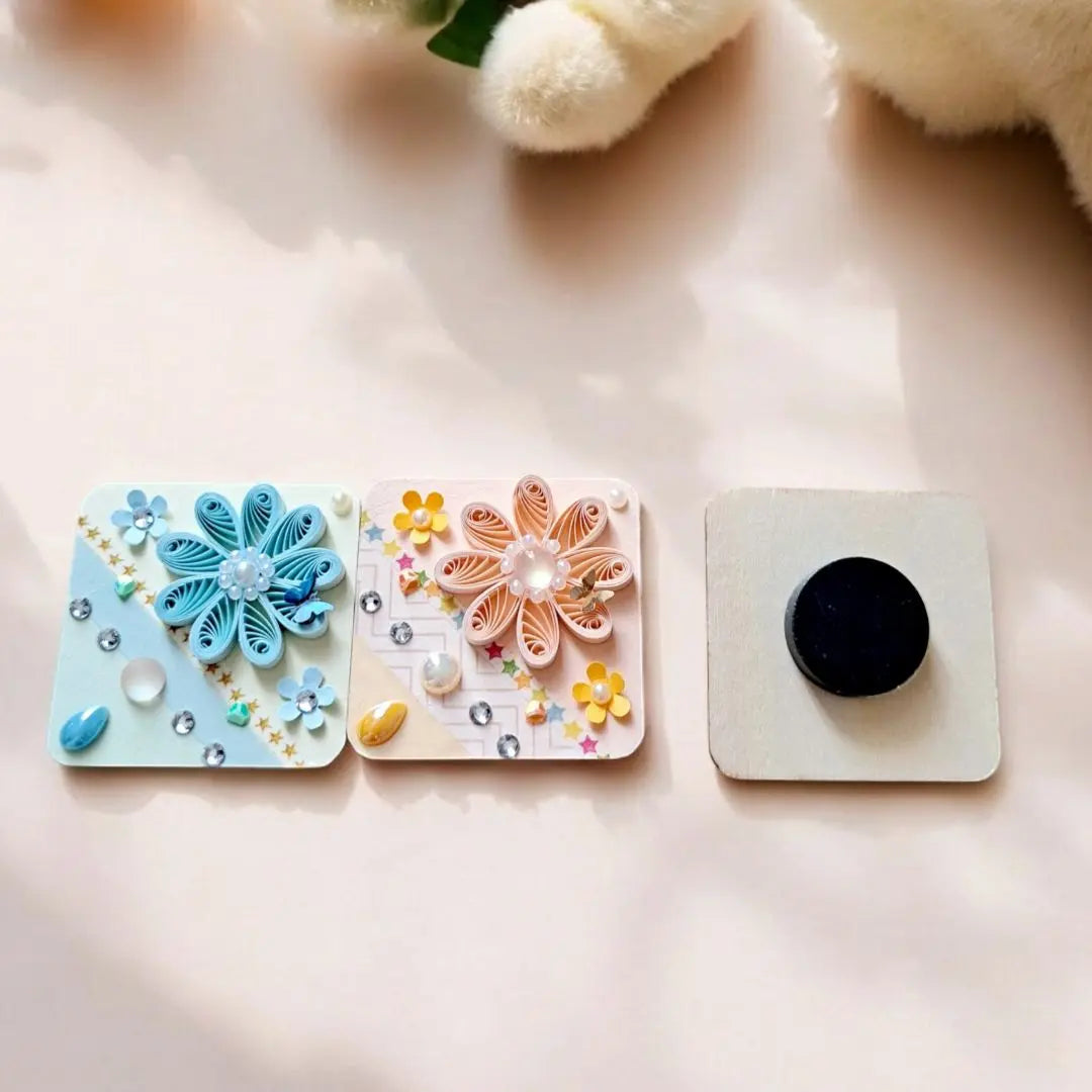 Paper flower magnet 3 pieces Quilling magnetic force outstanding | 紙製フラワーマグネット　3個セット　クイリング　磁力抜群