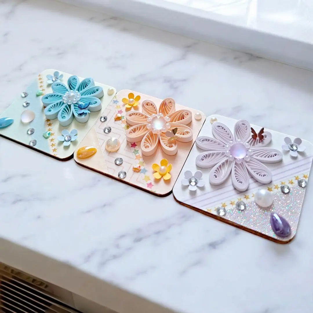 Imán de flores de papel 3 piezas Quilling fuerza magnética excepcional | 紙製フラワーマグネット 3個セット クイリング 磁力抜群