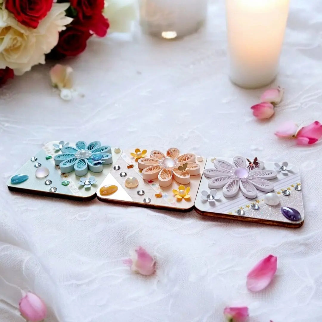 Paper flower magnet 3 pieces Quilling magnetic force outstanding | 紙製フラワーマグネット　3個セット　クイリング　磁力抜群