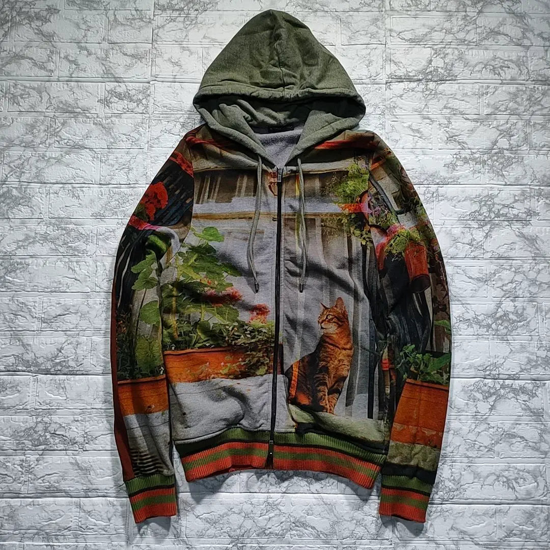 [Rare and beautiful condition] Etro Transfer Printed Hoodie Cat Landscape Painting L