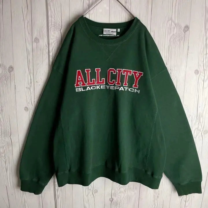 [Rare XL size] Black Eyepatch ☆ Center Big Embroidered Logo Sweatshirt Green