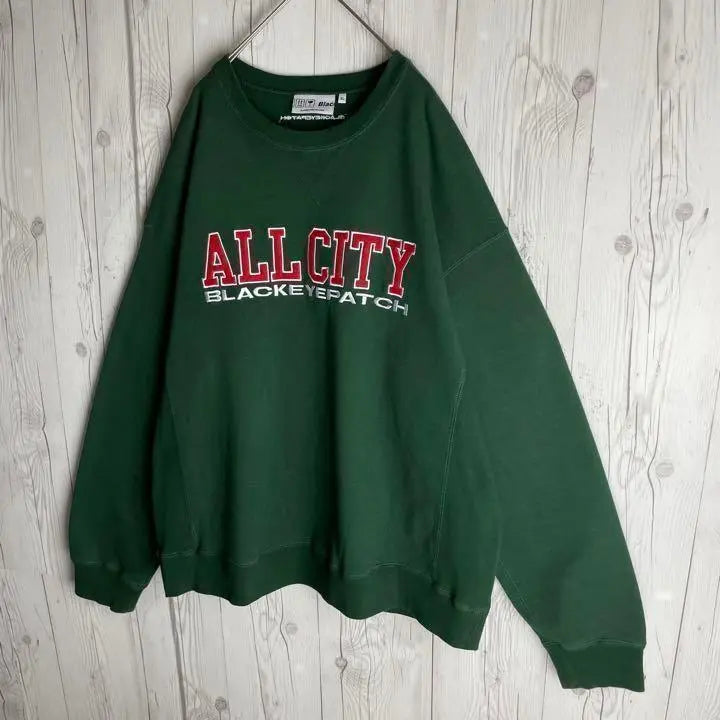 [Rare XL size] Black Eyepatch ☆ Center Big Embroidered Logo Sweatshirt Green