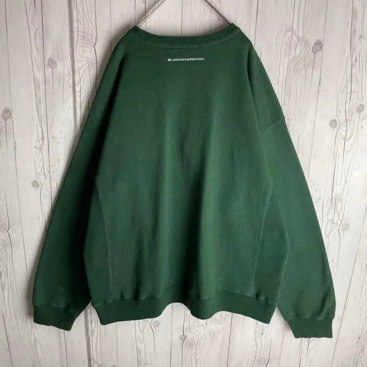 [Rare XL size] Black Eyepatch ☆ Center Big Embroidered Logo Sweatshirt Green