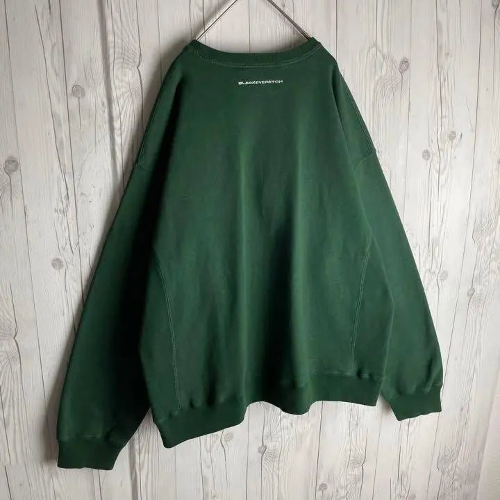 [Rare XL size] Black Eyepatch ☆ Center Big Embroidered Logo Sweatshirt Green