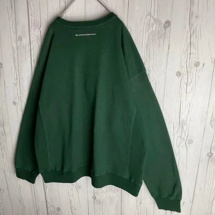 [Rare XL size] Black Eyepatch ☆ Center Big Embroidered Logo Sweatshirt Green