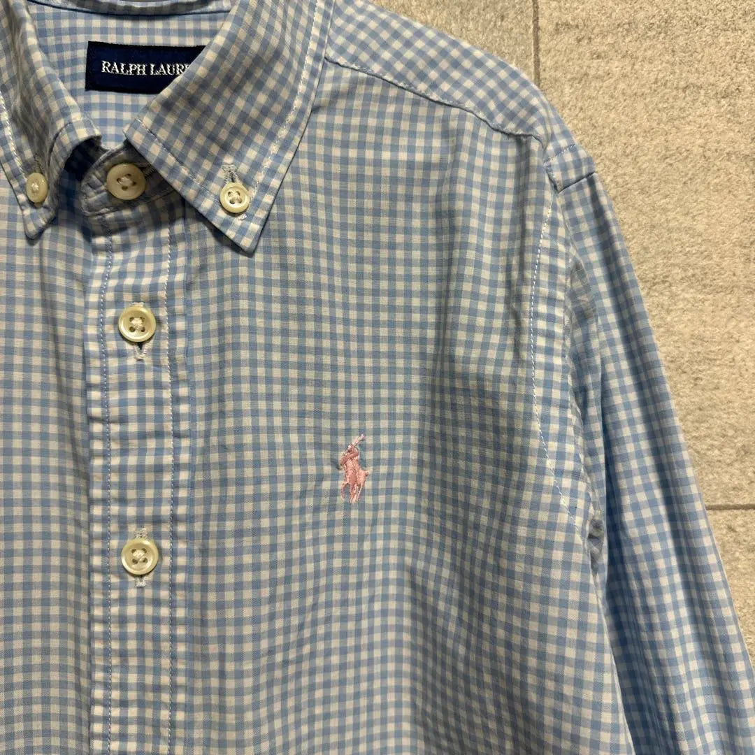 RALPH LAUREN Button Down Shirt Gingham Check Blue