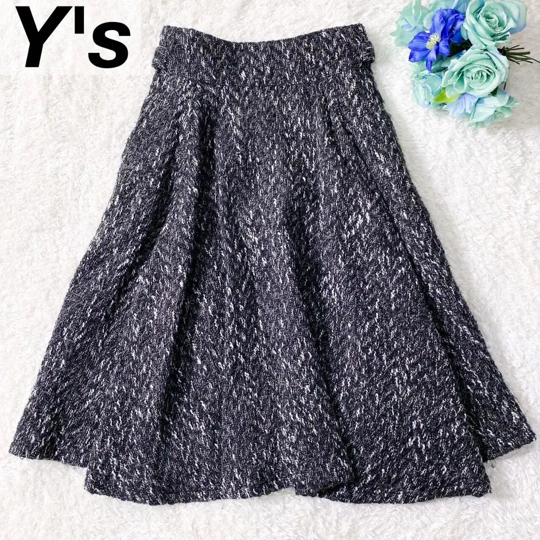 [Good condition] Y's wool tweed deformed flared skirt archive black long length