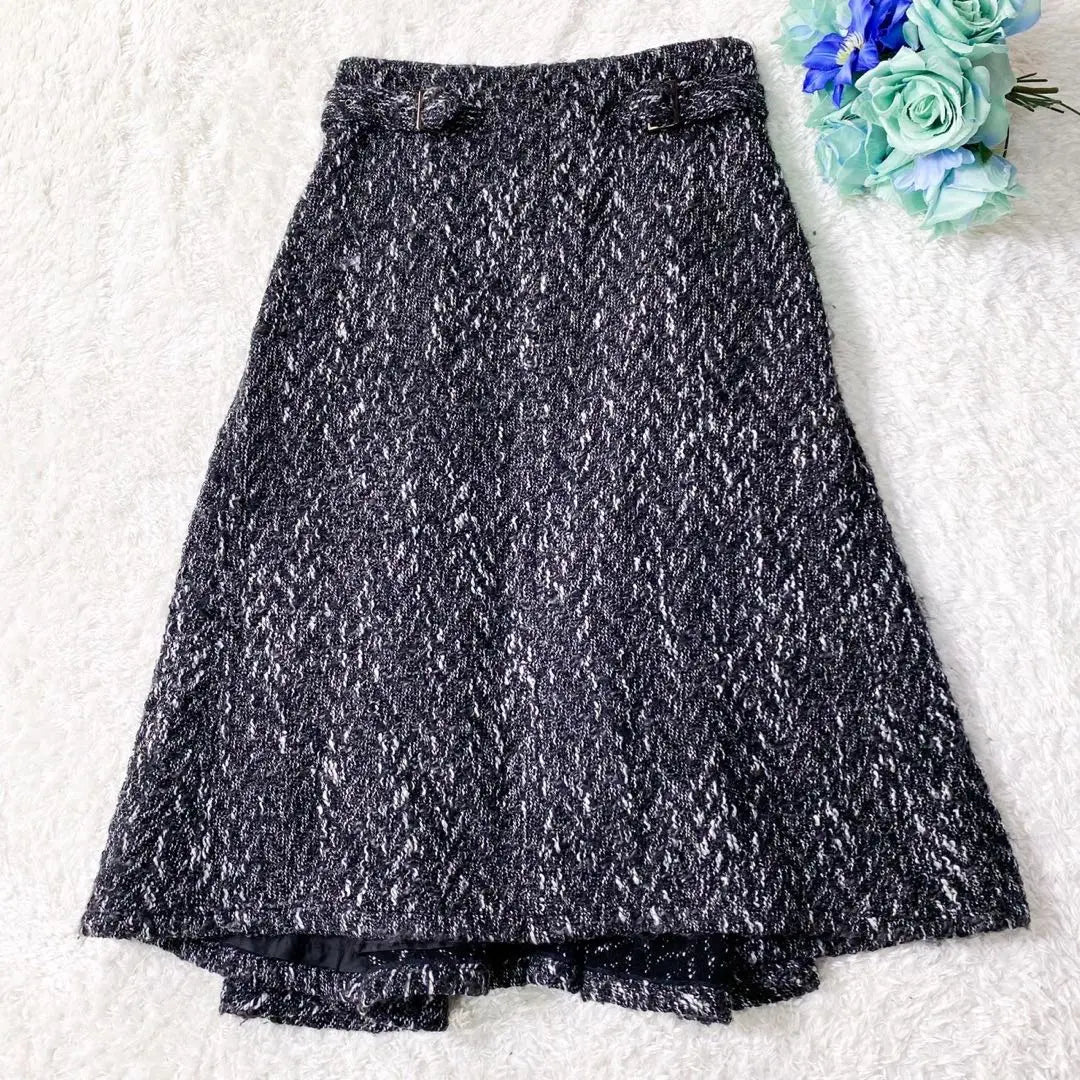 [Good condition] Y's wool tweed deformed flared skirt archive black long length