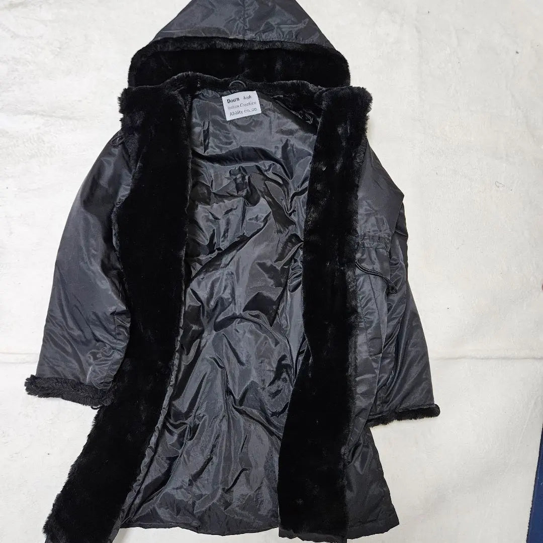 Ability down coat long jacket feather hood black | Ability ダウンコート ロングジャケット フェザー フード付き ブラック