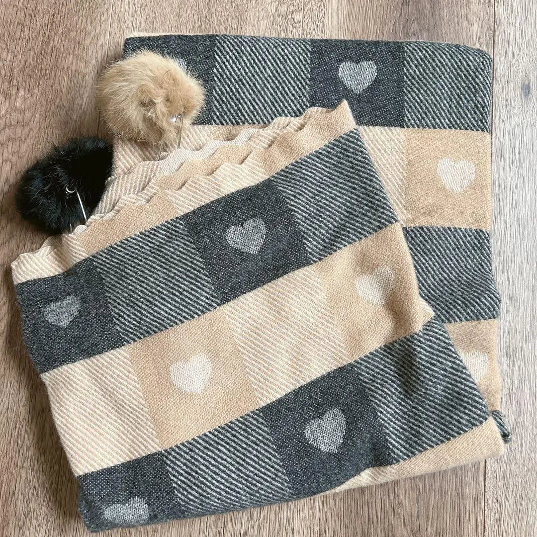 Final price ♥︎Check heart pattern large scarf Check pattern fluffy gift