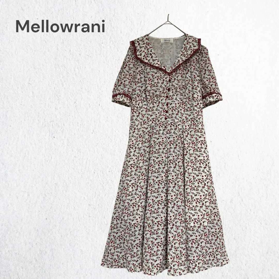 Mellow Lani Flower Pattern Long One Piece Sailor Color Cute White x Red XL