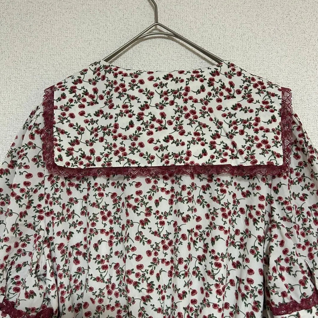 Mellow Lani Flower Pattern Long One Piece Sailor Color Cute White x Red XL