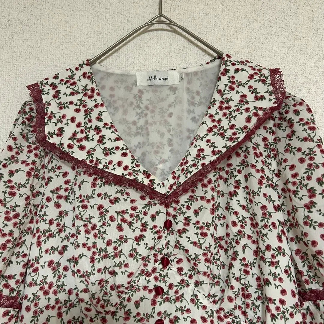 Mellow Lani Flower Pattern Long One Piece Sailor Color Cute White x Red XL