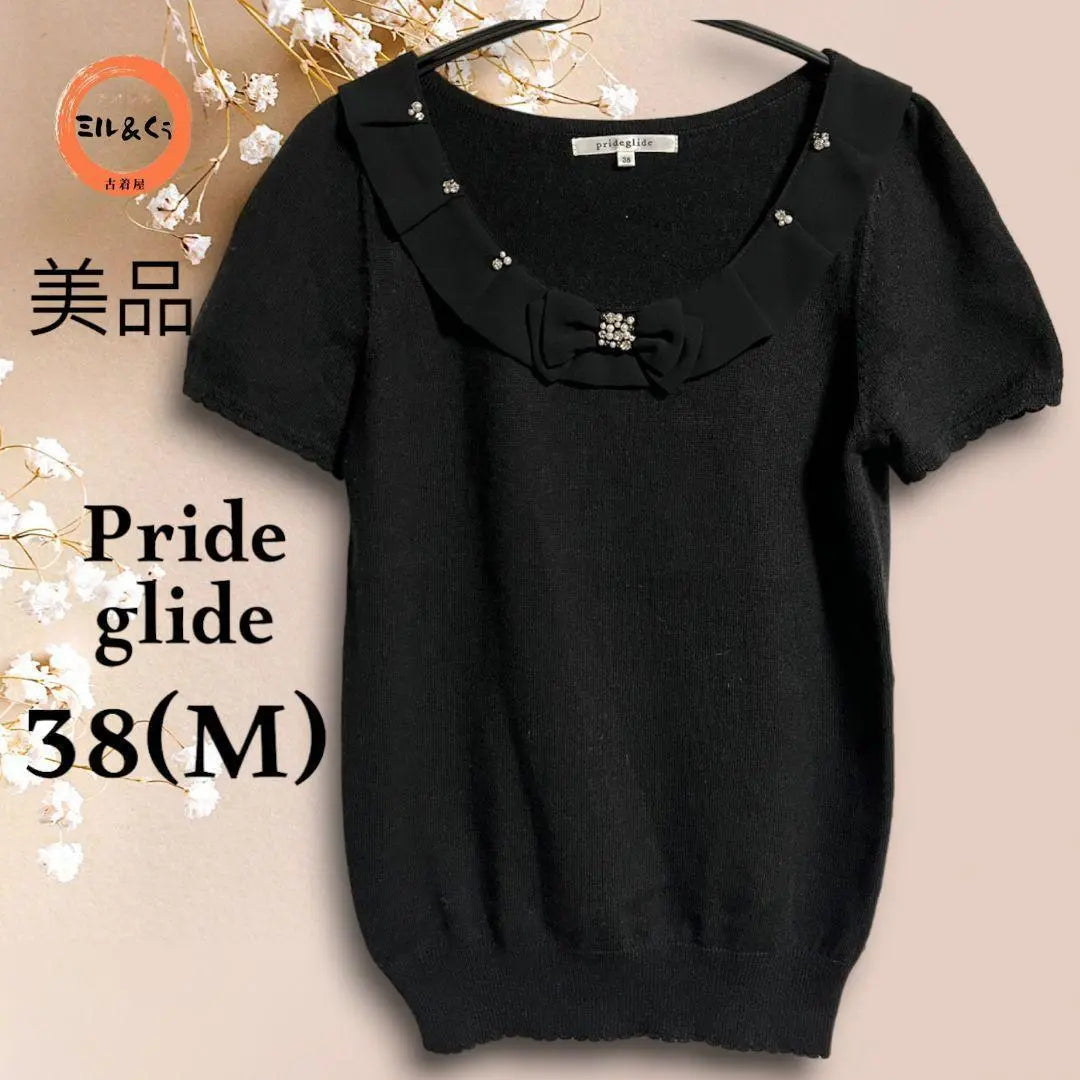 Beautiful condition ◎ Pride Glide Women's short sleeve knit black 38(M)