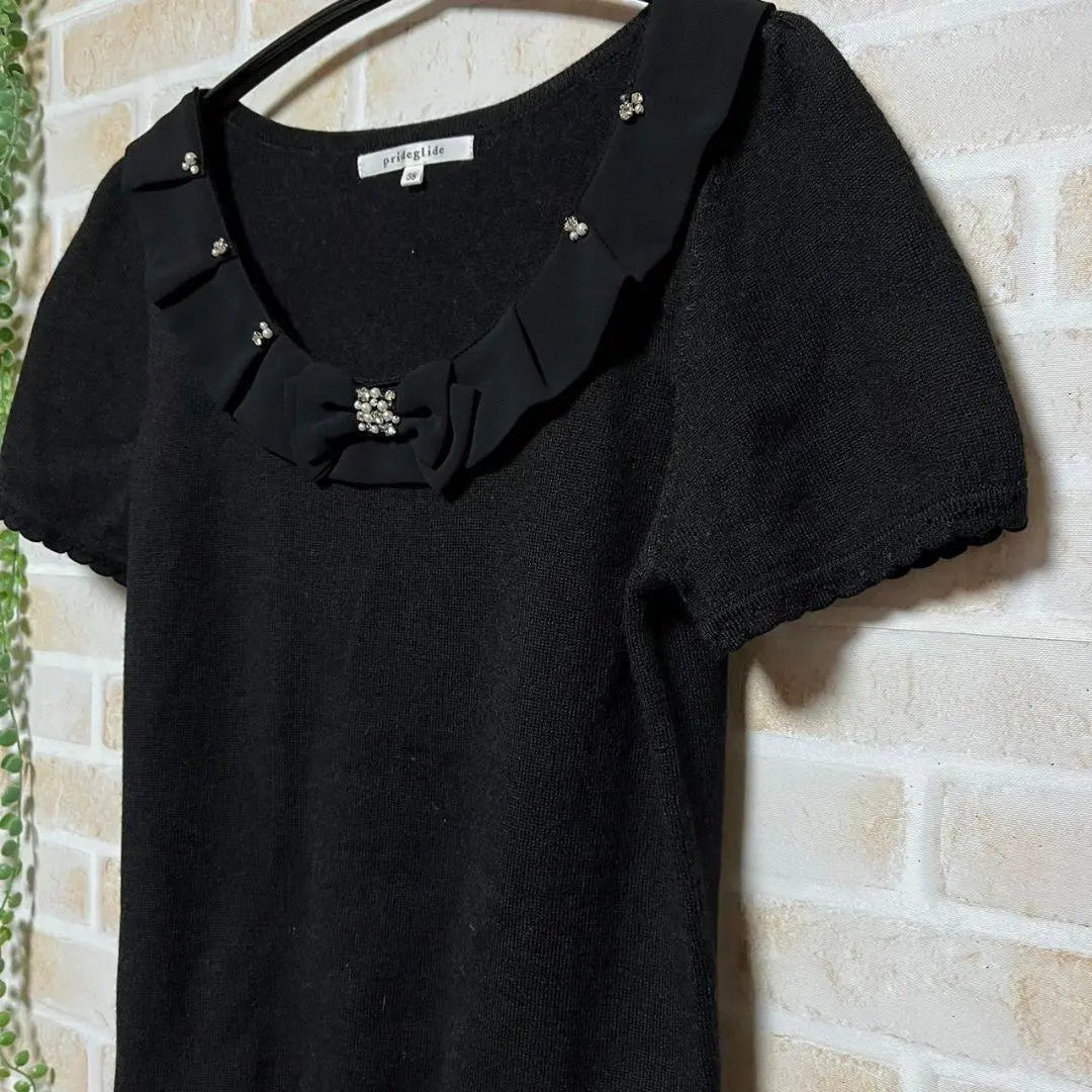 Beautiful condition ◎ Pride Glide Women's short sleeve knit black 38(M)