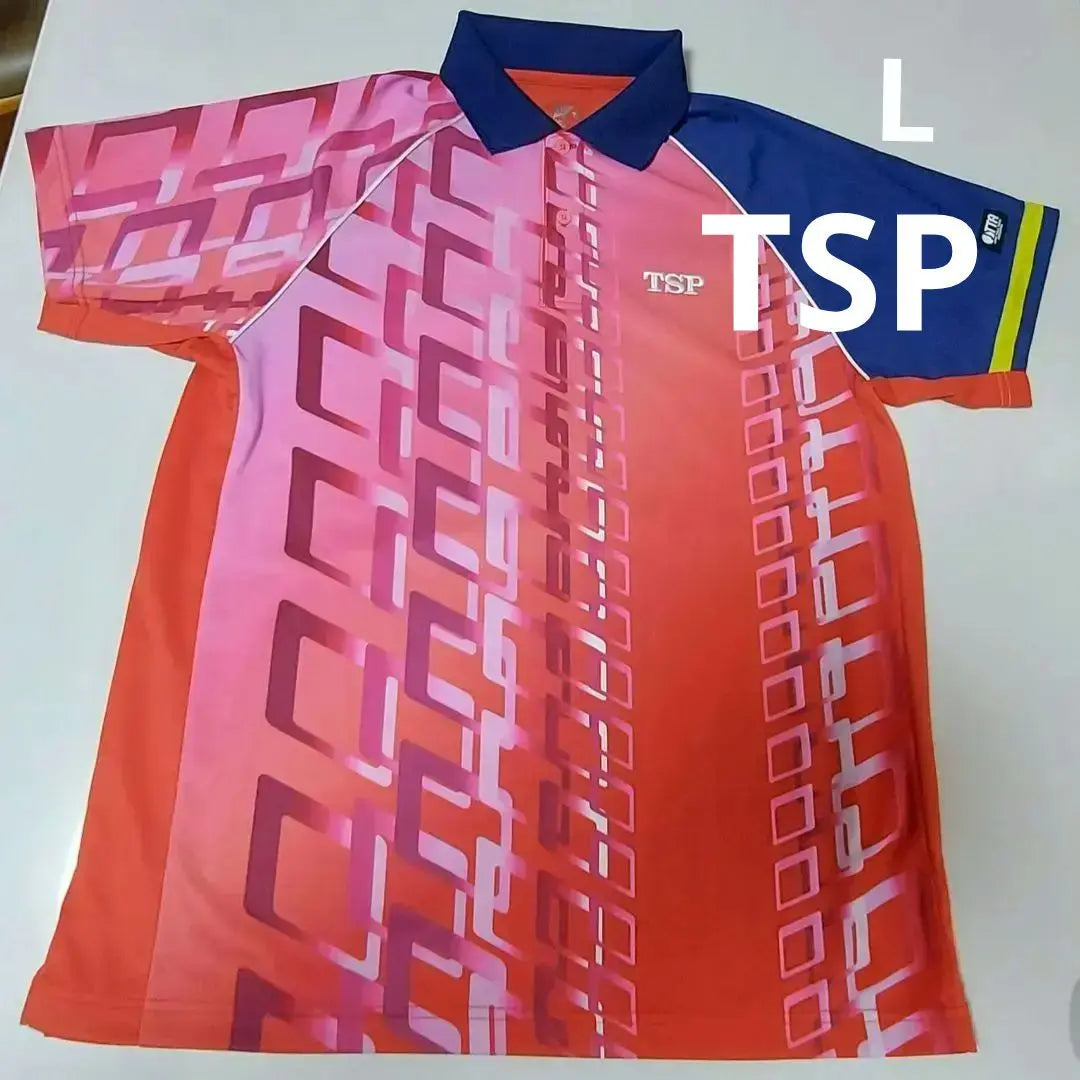 Rare) TSP logo table tennis polo shirt pink/blue L, size game shirt