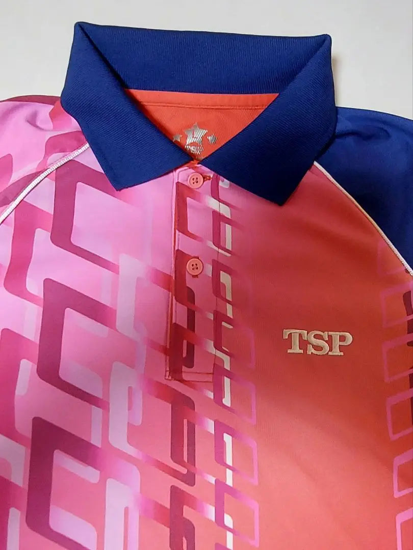 Rare) TSP logo table tennis polo shirt pink/blue L, size game shirt