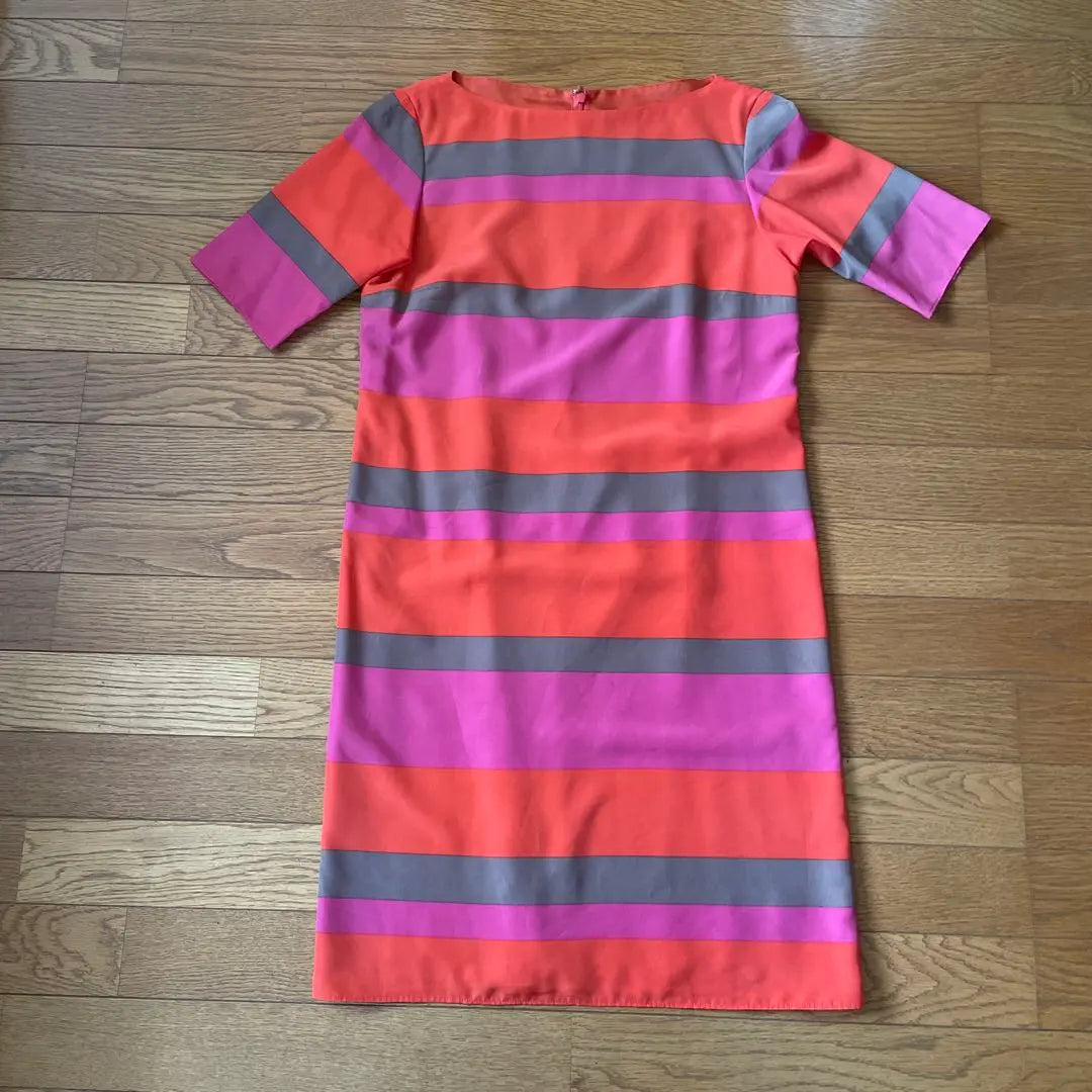 iCB Orange Pink Gray Striped Short Sleeve Dress