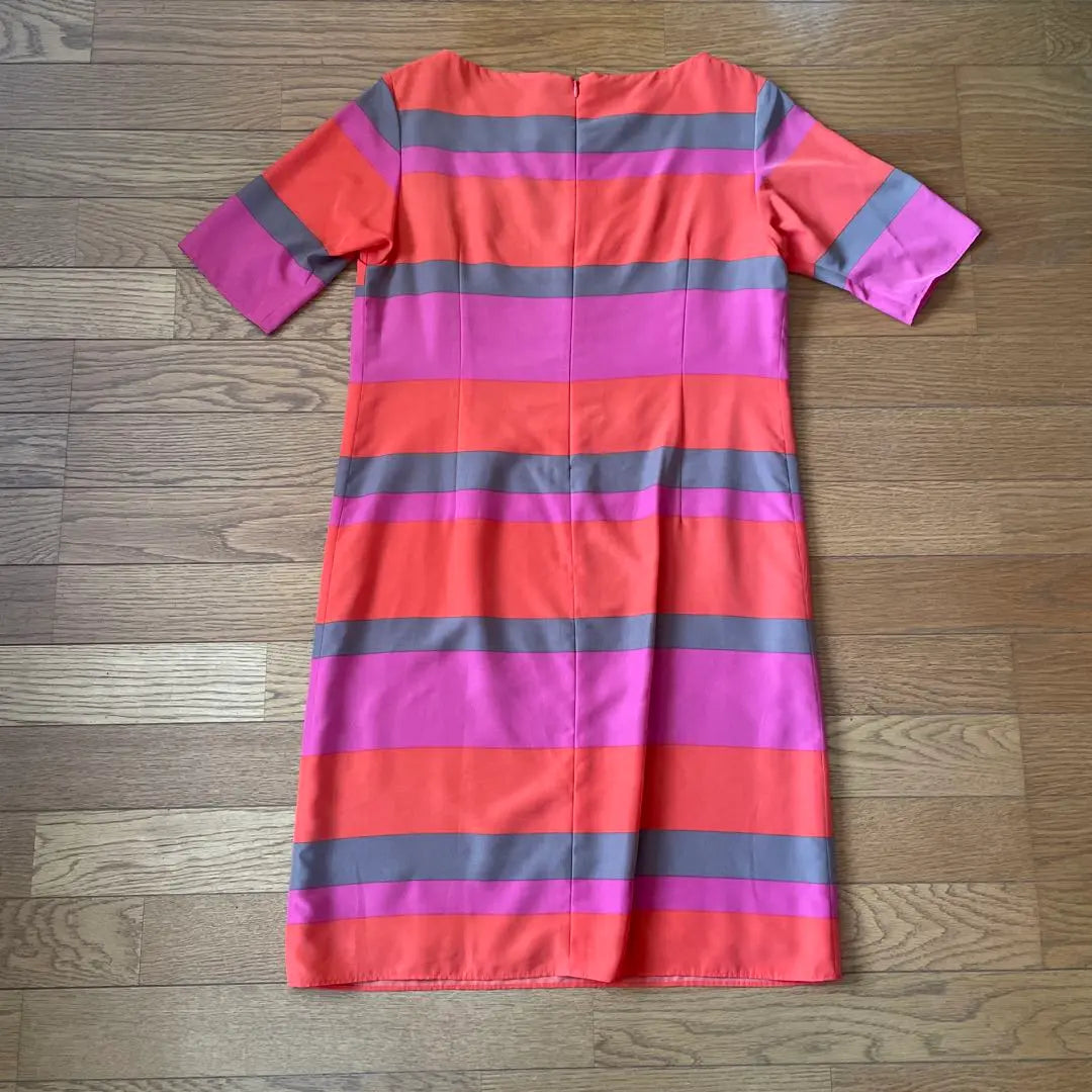 iCB Orange Pink Gray Striped Short Sleeve Dress