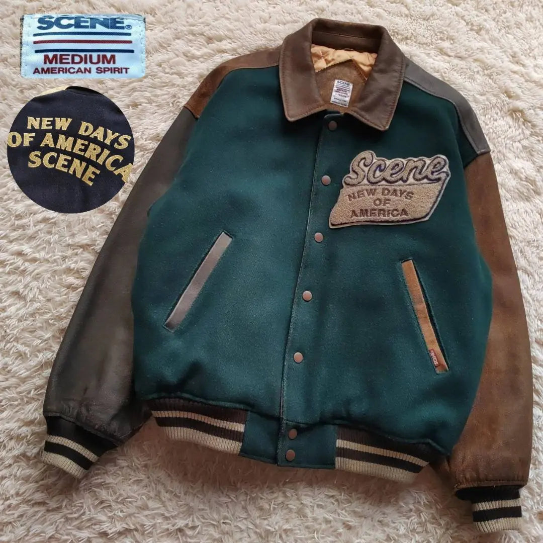 [SCENE] 80's Cowhide Crazy Pattern Arm Leather Stadium Jacket Items from the time