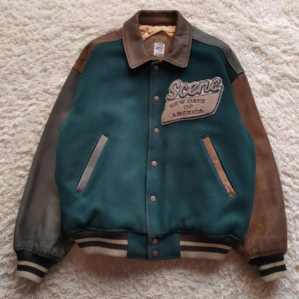 [SCENE] 80's Cowhide Crazy Pattern Arm Leather Stadium Jacket Items from the time