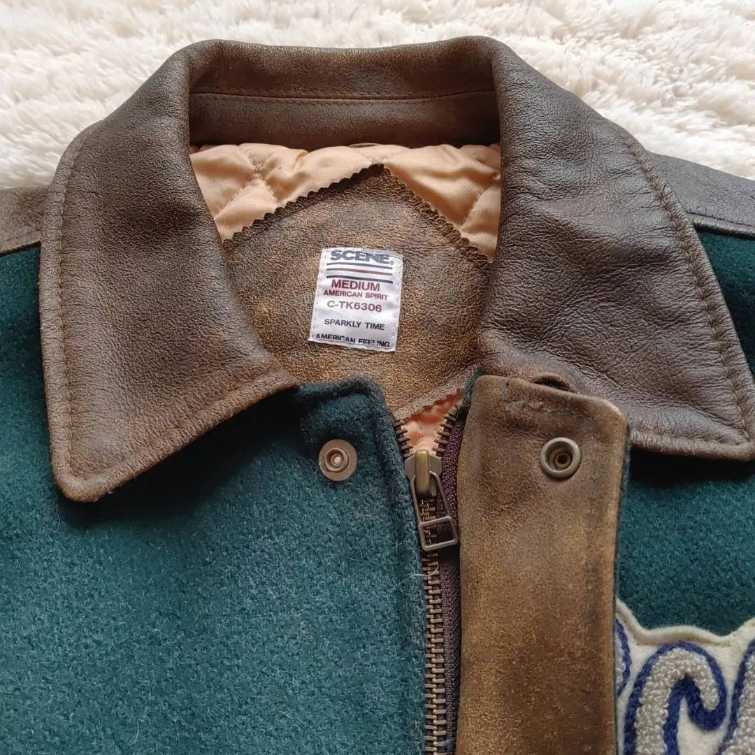 [SCENE] 80's Cowhide Crazy Pattern Arm Leather Stadium Jacket Items from the time